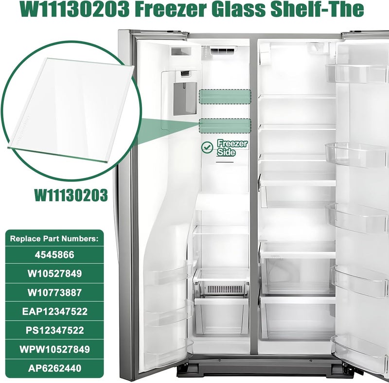 FBULWSEC W11130203 Freezer Glass Shelf, Freezer Shelf Replacement, Fridge Tempered Glass Freezer Shelf for Whirlpool Refrigerator (AP6262440) Replaces W10527849, WPW10527849, 4545866, PS12347522, W10773887 - Image 3